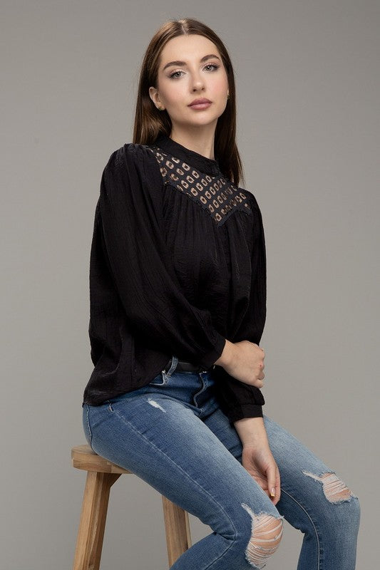 Women Lace yoke blouse top