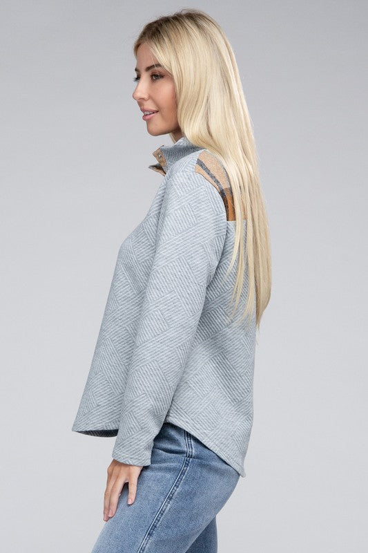 Women Plaid Print Half Button Sweatshirt