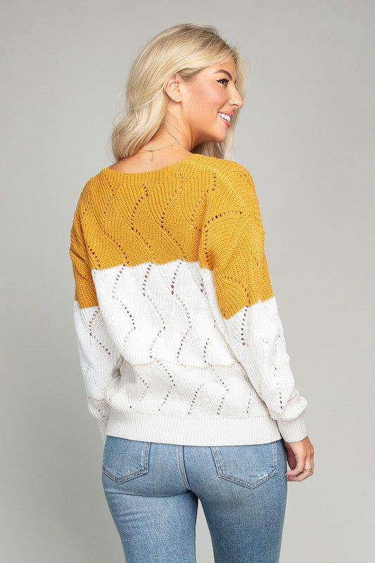 Women Color Block V neck Knit Sweater