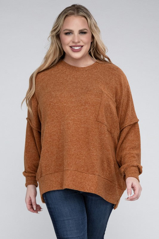 Women Plus Brushed Melange Drop Shoulder Sweater