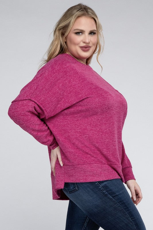 Women Plus Brushed Melange Drop Shoulder Sweater