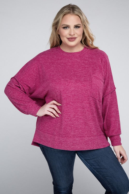 Women Plus Brushed Melange Drop Shoulder Sweater