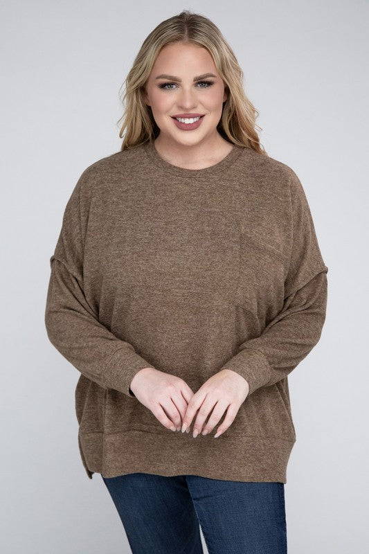 Women Plus Brushed Melange Drop Shoulder Sweater