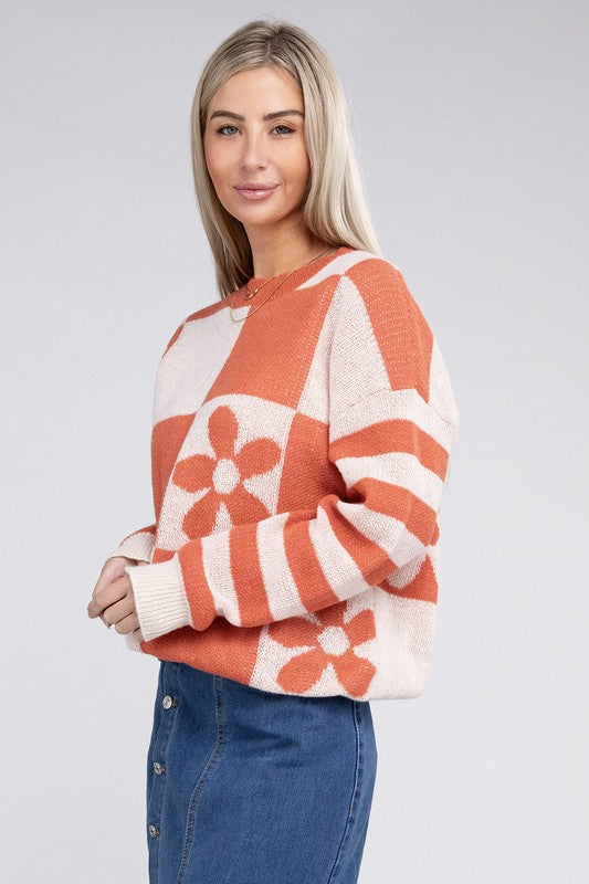 Women Floral Pattern Drop Shoulder Sweater