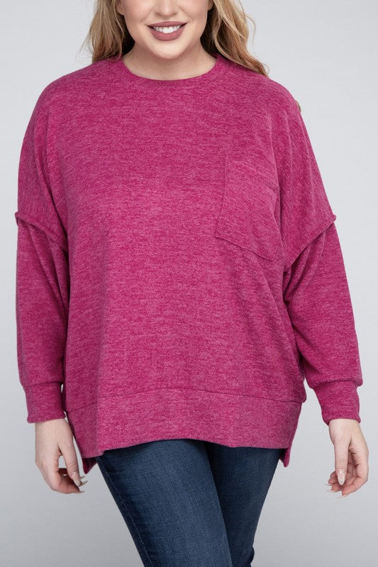 Women Plus Brushed Melange Drop Shoulder Sweater
