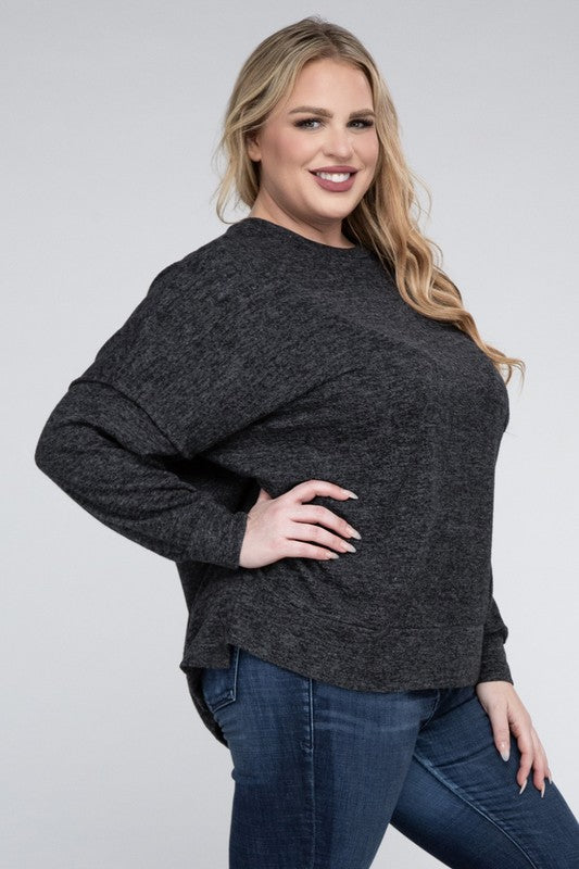 Women Plus Brushed Melange Drop Shoulder Sweater