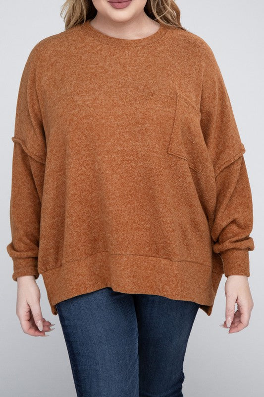 Women Plus Brushed Melange Drop Shoulder Sweater