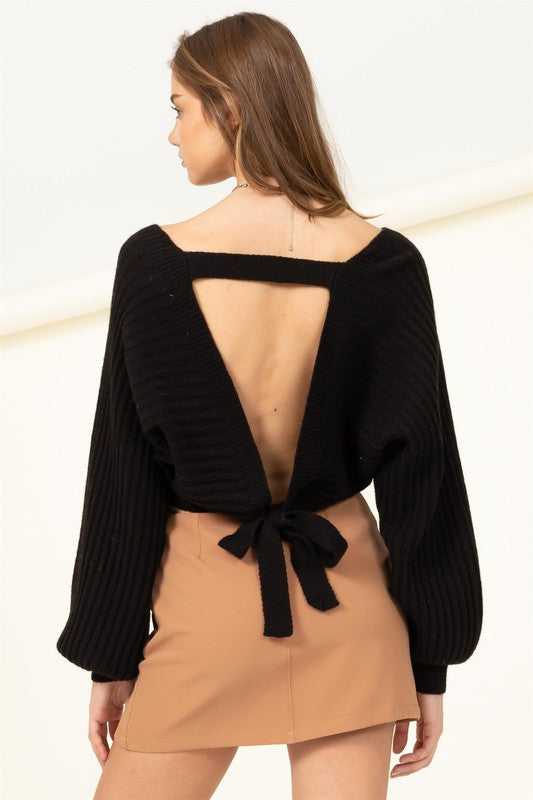 Women Simply Stunning Tie-Back Cropped Sweater Top
