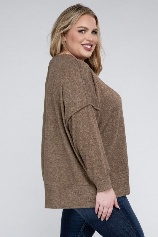 Women Plus Brushed Melange Drop Shoulder Sweater