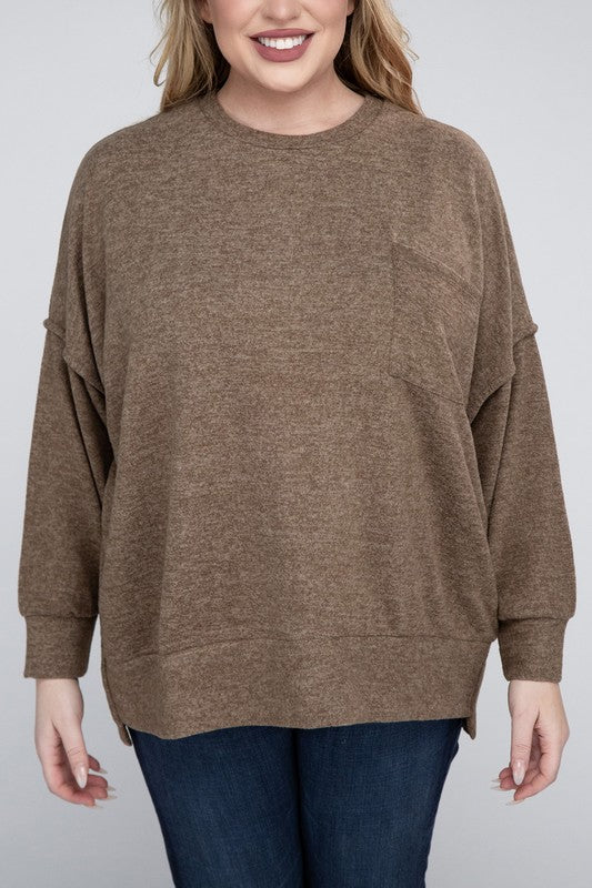 Women Plus Brushed Melange Drop Shoulder Sweater