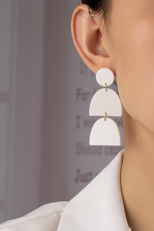 Three linear geo shape drop earrings