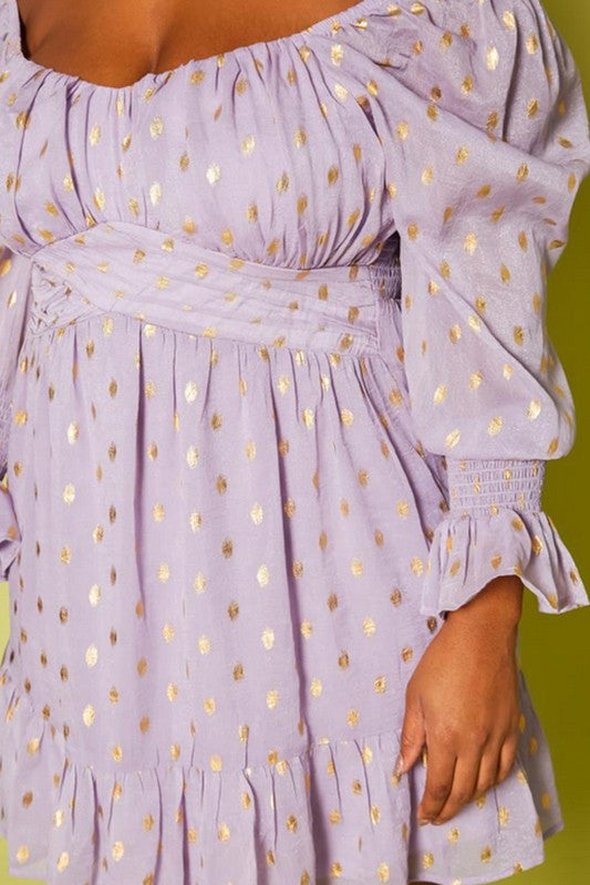 Plus Size Polka Dot Off Shoulder Mini Dress
