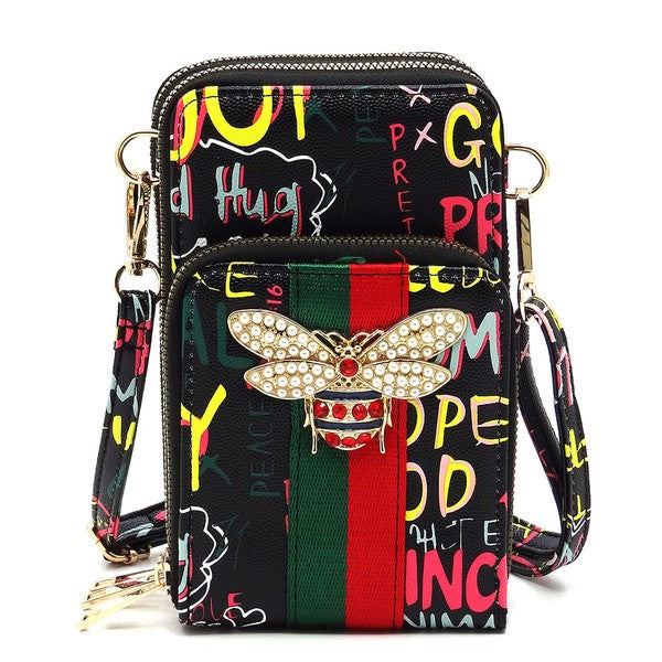 Graffiti Queen Bee Stripe Crossbody Bag