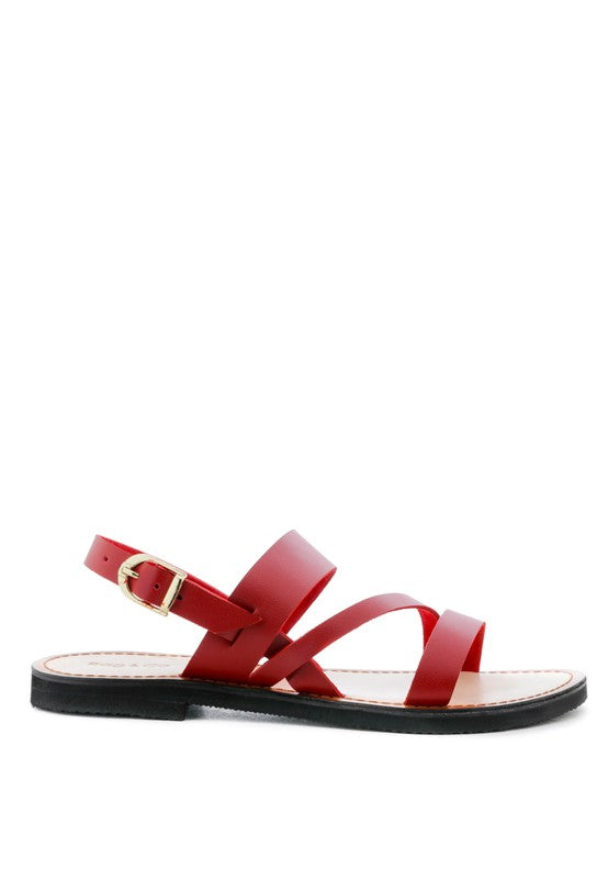 MONA RED FLAT SANDAL WITH ANKLE STRAP
