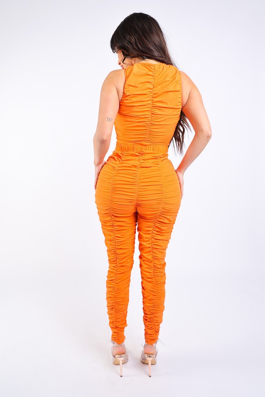 Track Zipper All Over Ruched Jumpsuit
