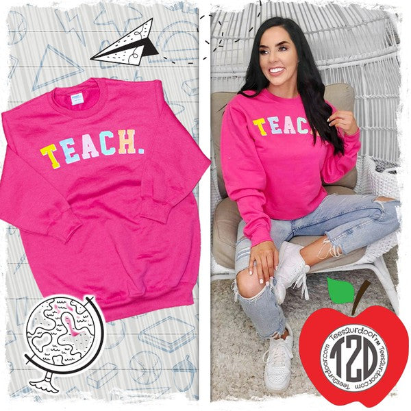 Teach Color Block Letter Sweatshirt