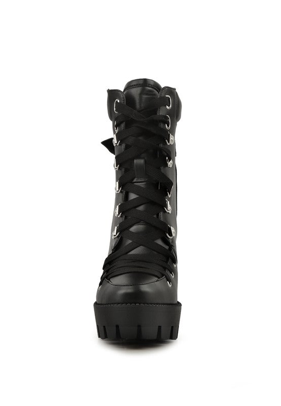 WILLOW CUSHION COLLARED LACE UP HIGH ANKLE BOOTS