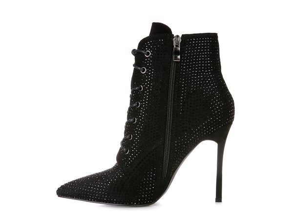 HEAD ON Faux Suede Diamante Ankle Boots