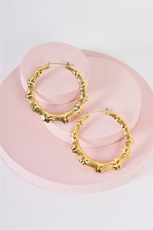 Gold Large Circle Bamboo Hoop Earrings