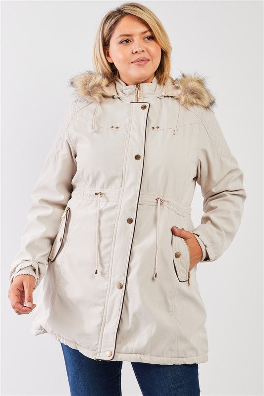 Women's Vegan Fur Cotton Twill Parka Jacket