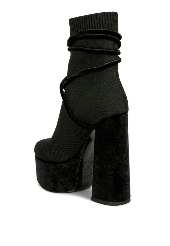 After Pay High Heeled Velvet Knitted Boot