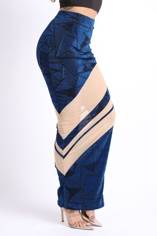 Mesh contrast asymmetrical maxi skirt