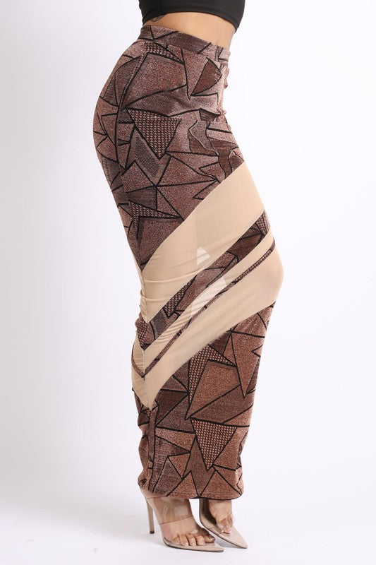 Mesh contrast asymmetrical maxi skirt