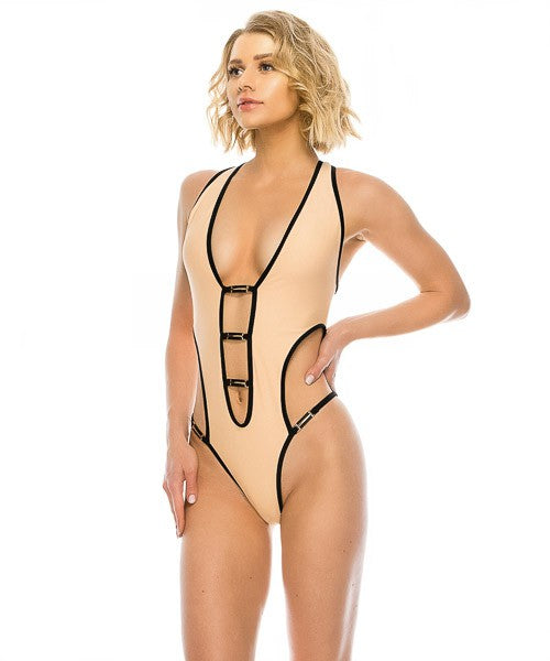 SEX CUT OUT ONE PEICE TWO TONE SWIMSUIT