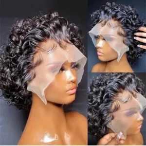 Short Pixie Wig Peruvian Water Wave Human Hair Wigs 18% Destiny Deep Curly